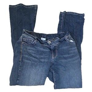 Motherhood Maternity Jeans Sz Small Flare 5 Pocket Stretch Dark Denim Button Zip